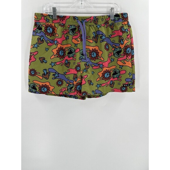 A-Lab Men's Large Skippy Trippy 3" Ins Board Shorts Mushroom Frogs Green Trunks - Picture 4 of 15